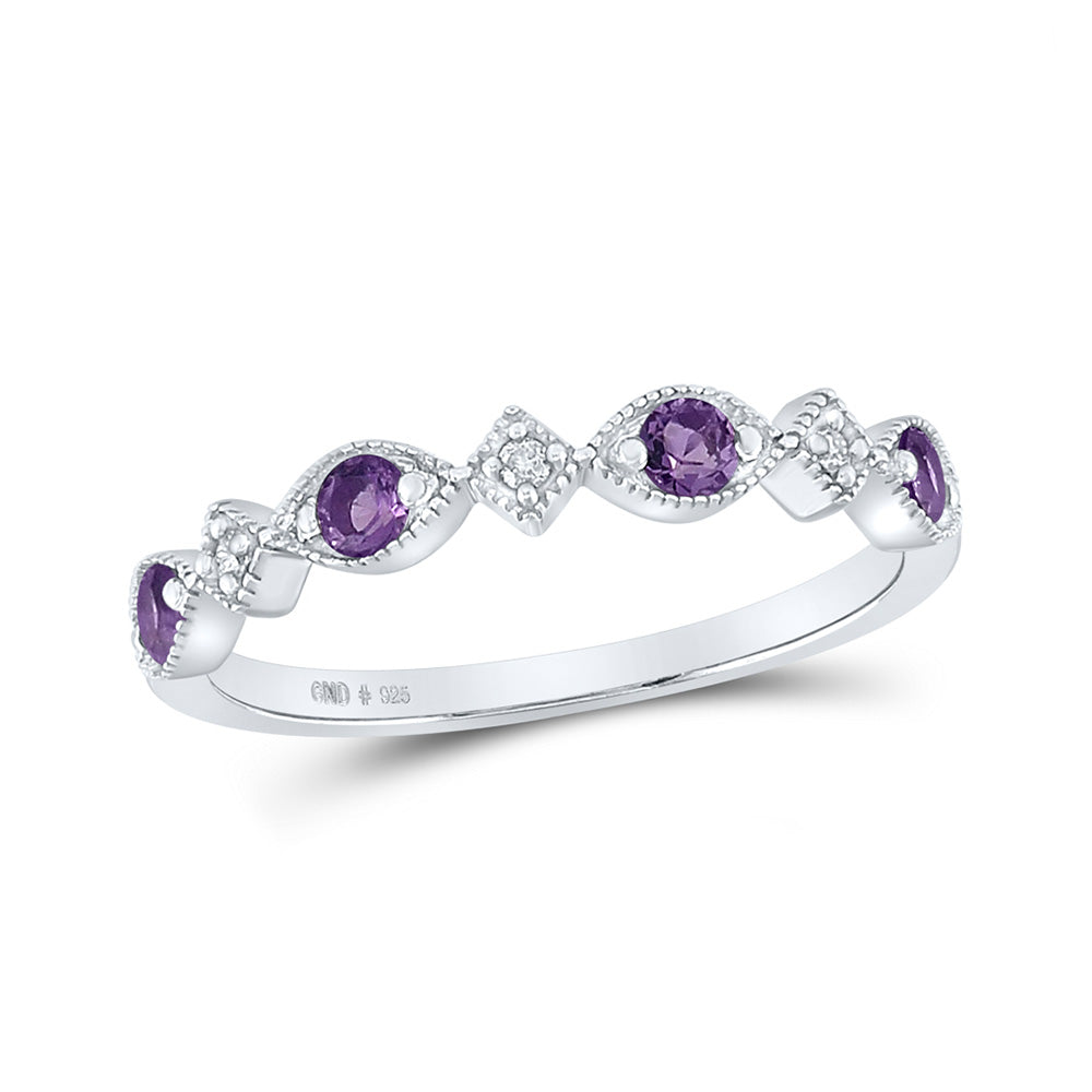 Sterling Silver Womens Round Synthetic Amethyst Diamond Band Ring 1/3 Cttw