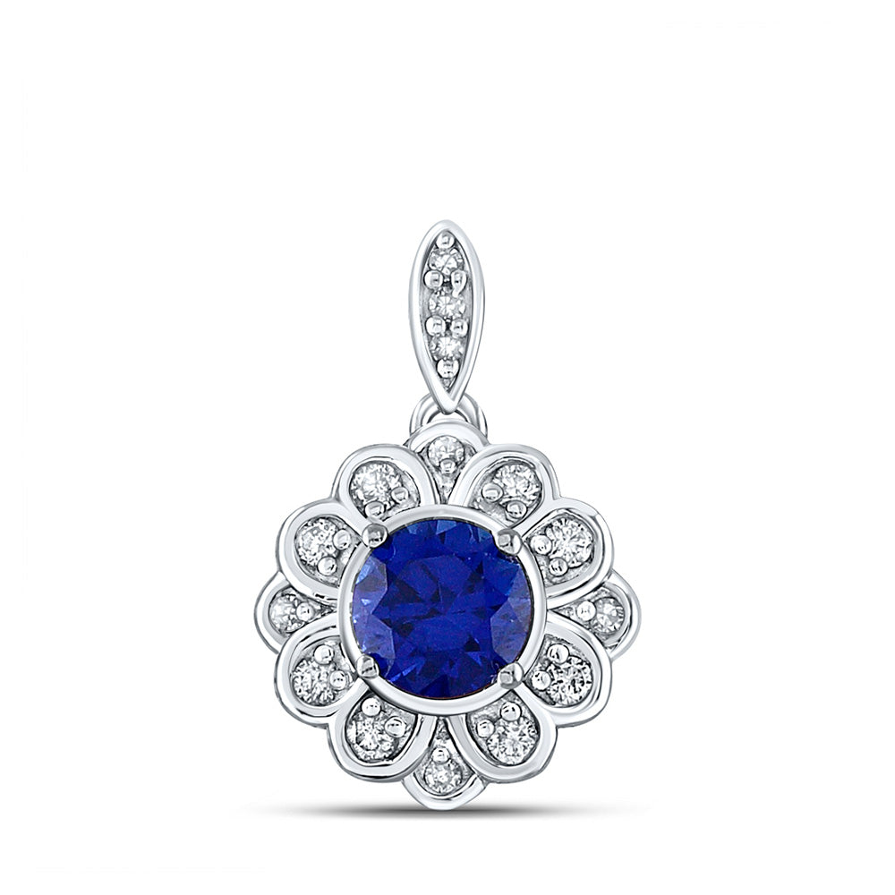10kt White Gold Womens Round Synthetic Blue Sapphire Fashion Pendant 3/4 Cttw