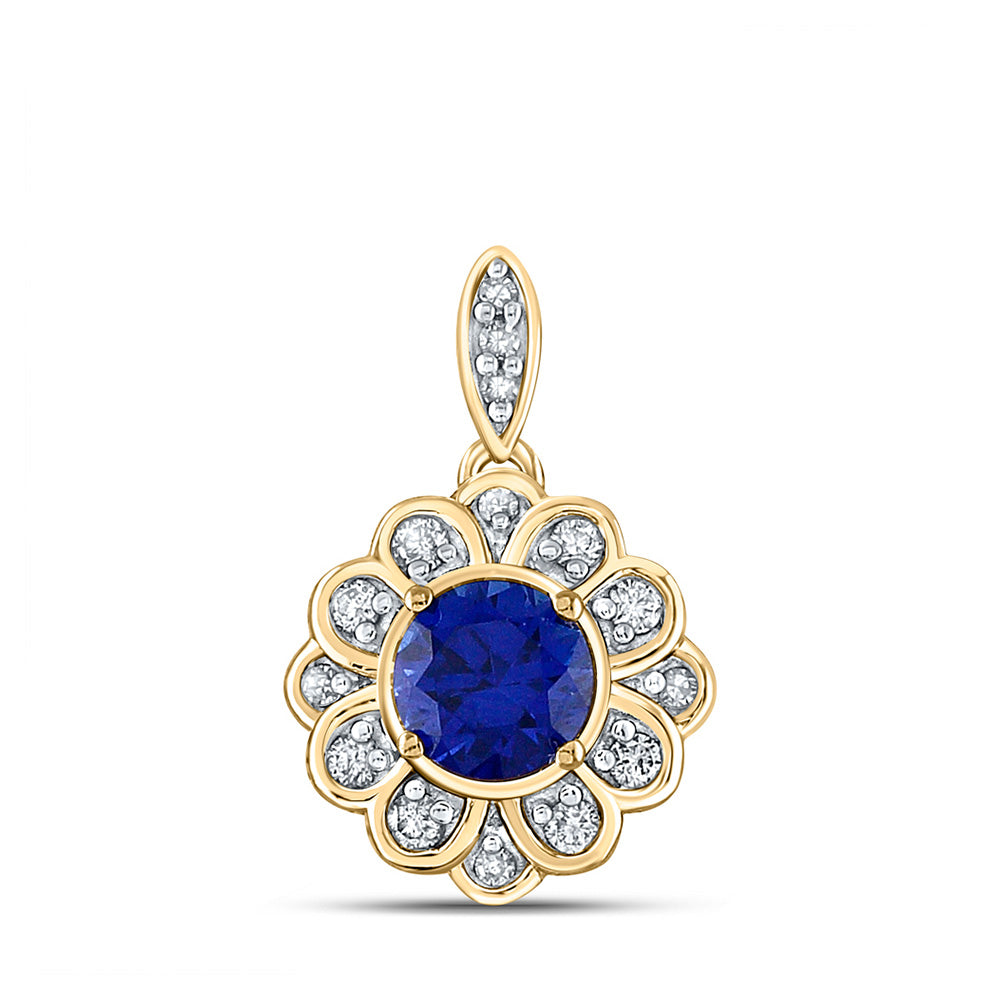 10kt Yellow Gold Womens Round Synthetic Blue Sapphire Fashion Pendant 3/4 Cttw