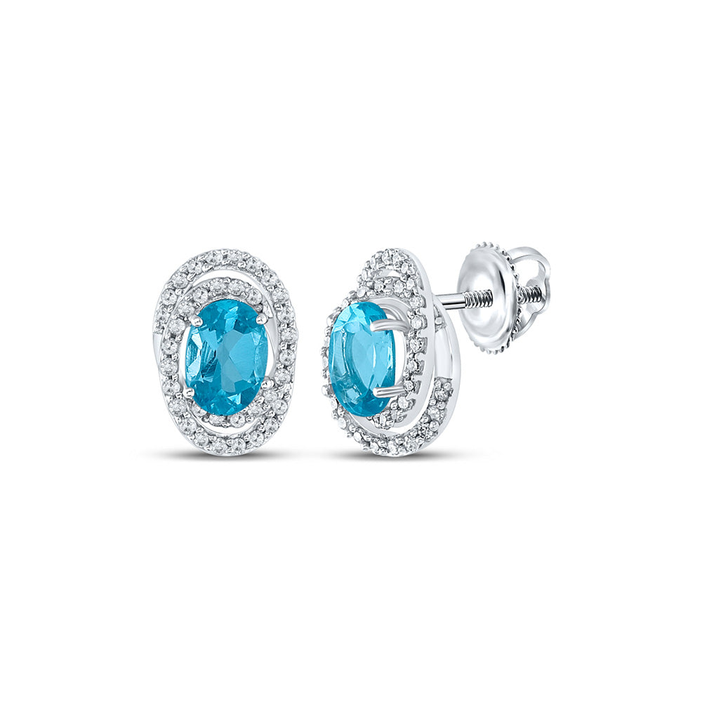 10kt White Gold Womens Oval Synthetic Blue Topaz Fashion Earrings 2-1/3 Cttw