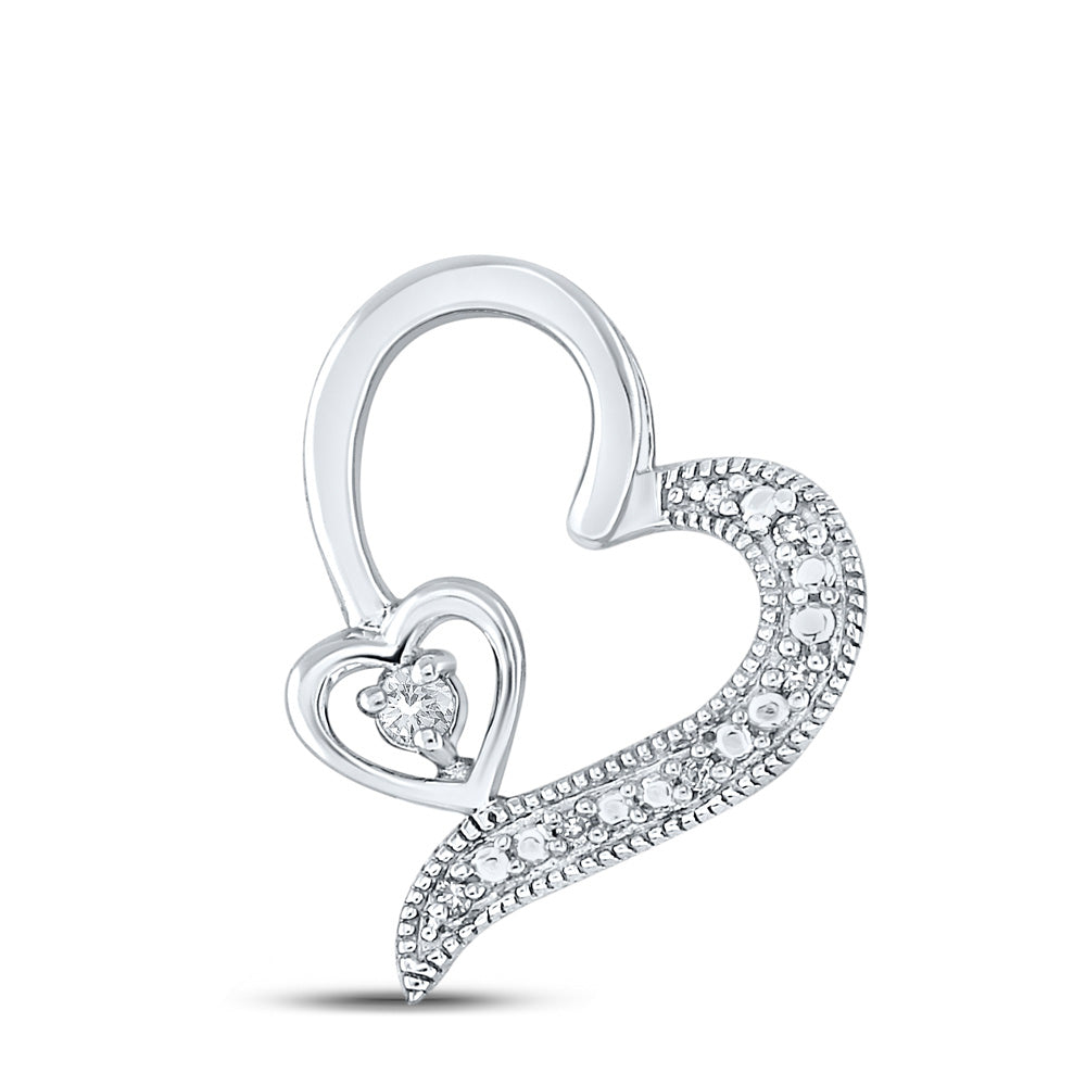 Sterling Silver Womens Round Diamond Heart Pendant 1/20 Cttw