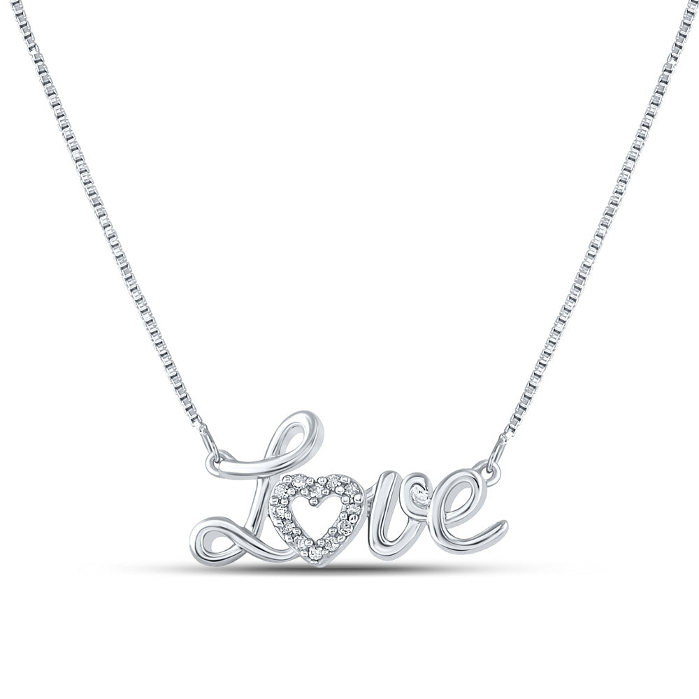 Sterling Silver Love Heart Necklace 1/20 Cttw Round Natural Diamond Womens