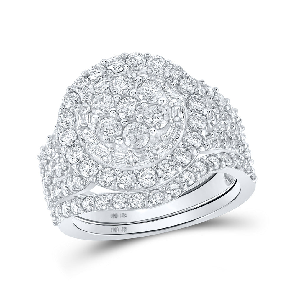 10kt White Gold Round Diamond Cluster Bridal Wedding Ring Band Set 2-1/2 Cttw