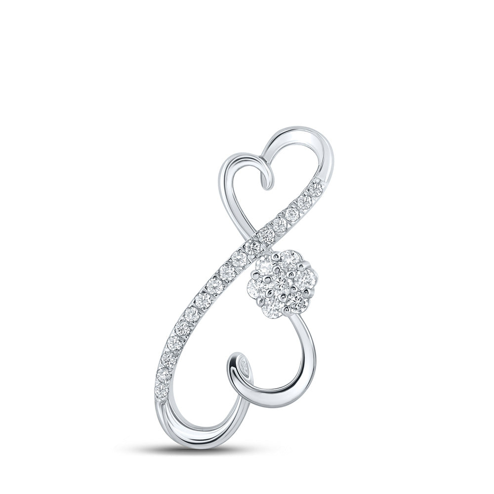 10kt White Gold Womens Round Diamond Infinity Heart Pendant 1/4 Cttw