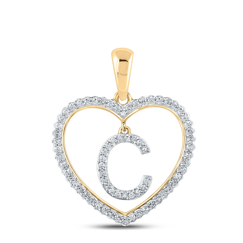 10kt Yellow Gold Womens Round Diamond Heart C Letter Pendant 1/4 Cttw