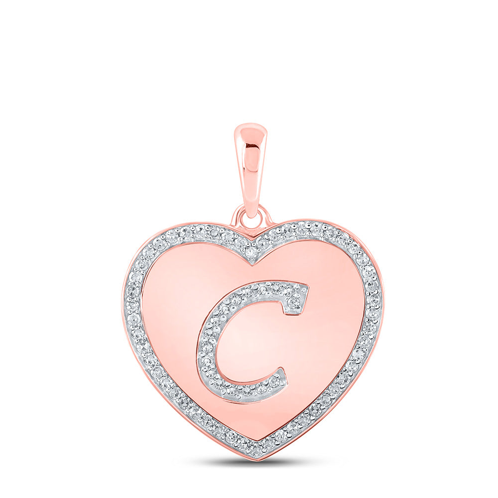 10kt Rose Gold Womens Round Diamond Heart C Letter Pendant 1/4 Cttw