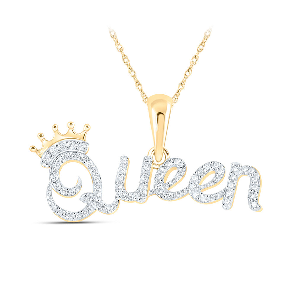10kt Yellow Gold Womens Round Diamond Queen Crown Fashion Pendant 1/6 Cttw