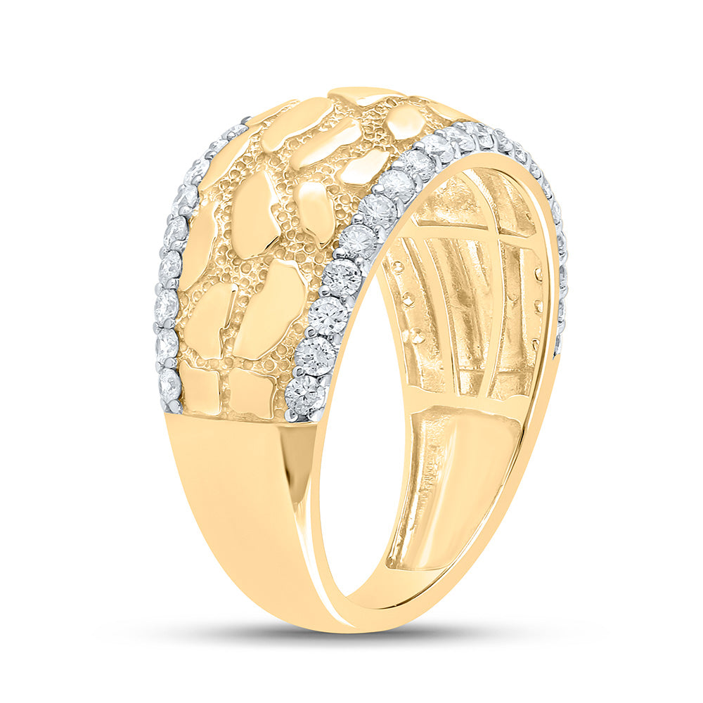 10kt Yellow Gold Mens Round Diamond Nugget Band Ring 3/4 Cttw