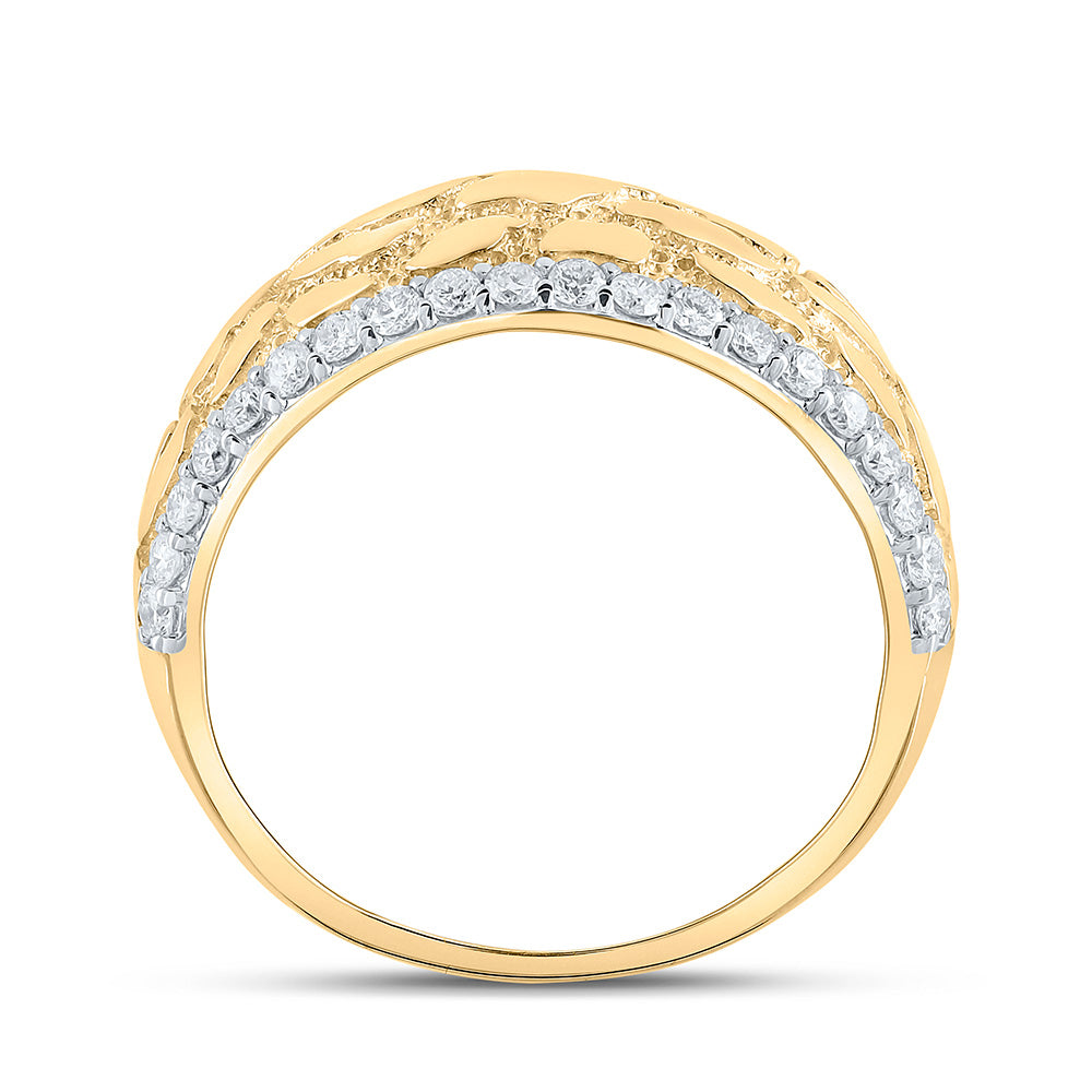 10kt Yellow Gold Mens Round Diamond Nugget Band Ring 3/4 Cttw