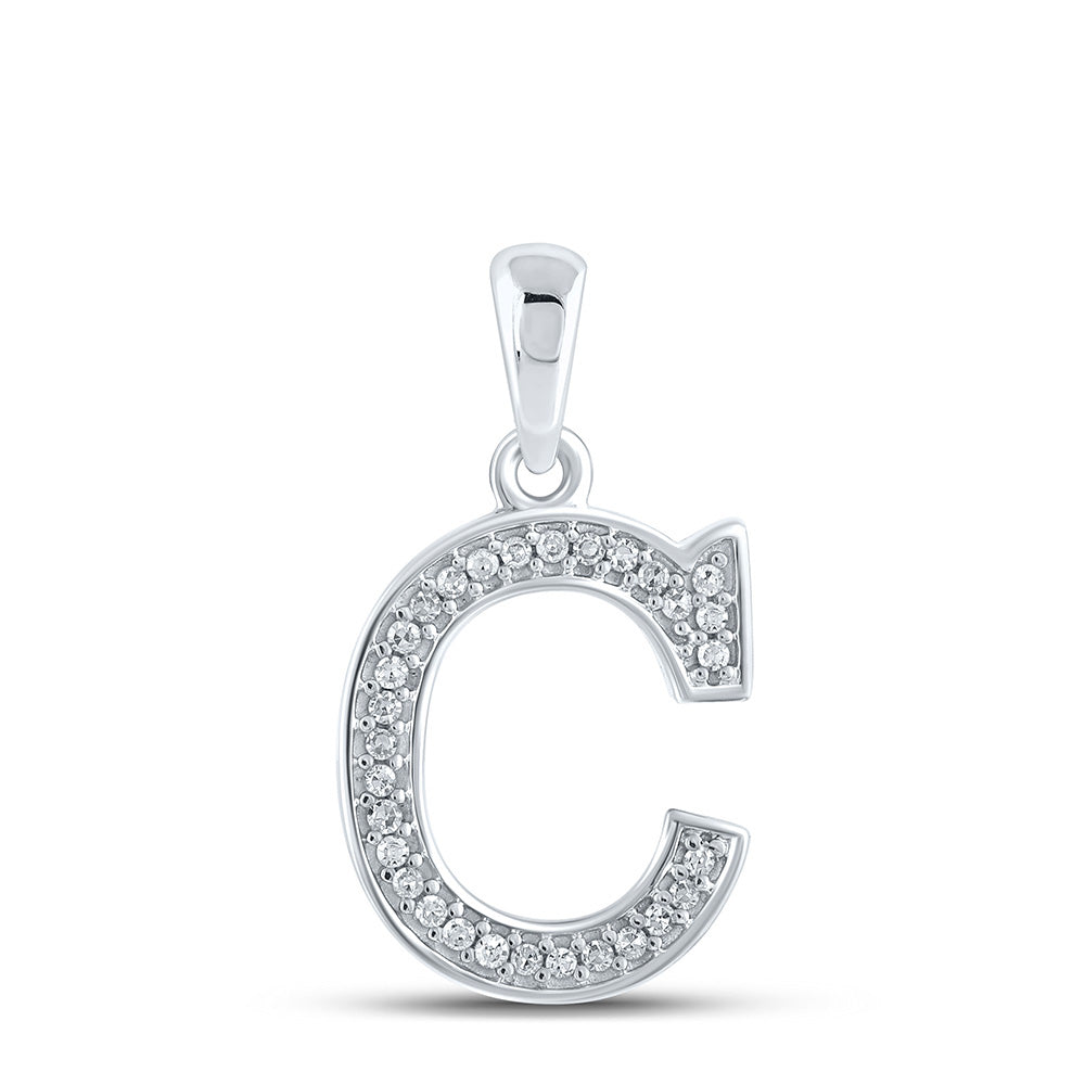 10kt White Gold Womens Round Diamond Initial C Letter Pendant 1/12 Cttw