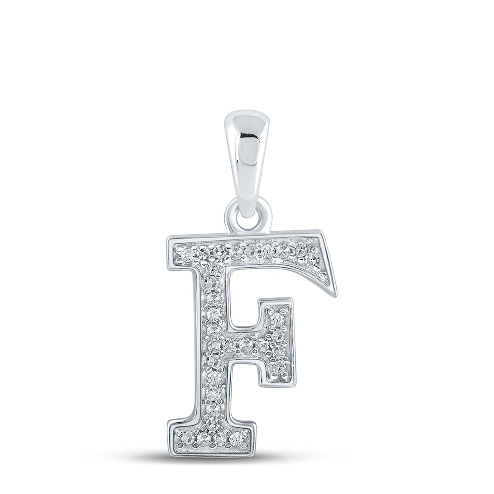 10kt White Gold Womens Round Diamond Initial F Letter Pendant 1/12 Cttw