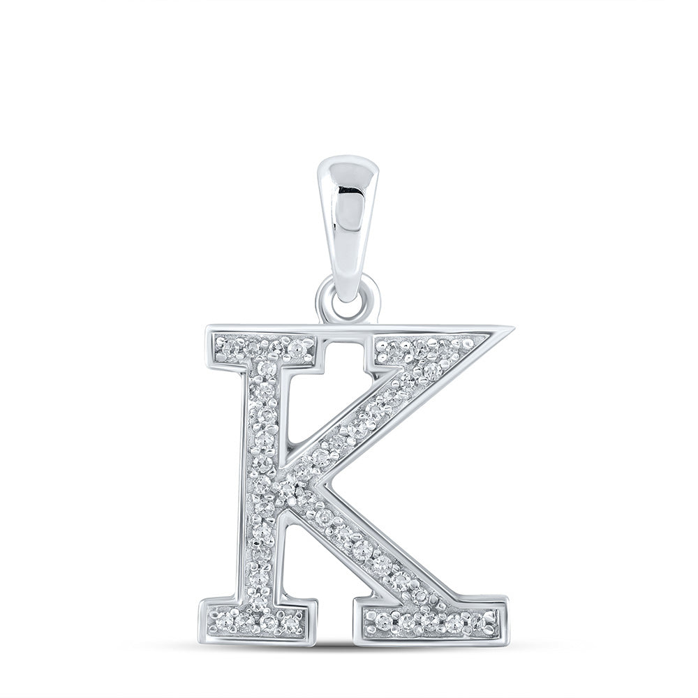 10kt White Gold Womens Round Diamond Initial K Letter Pendant 1/12 Cttw