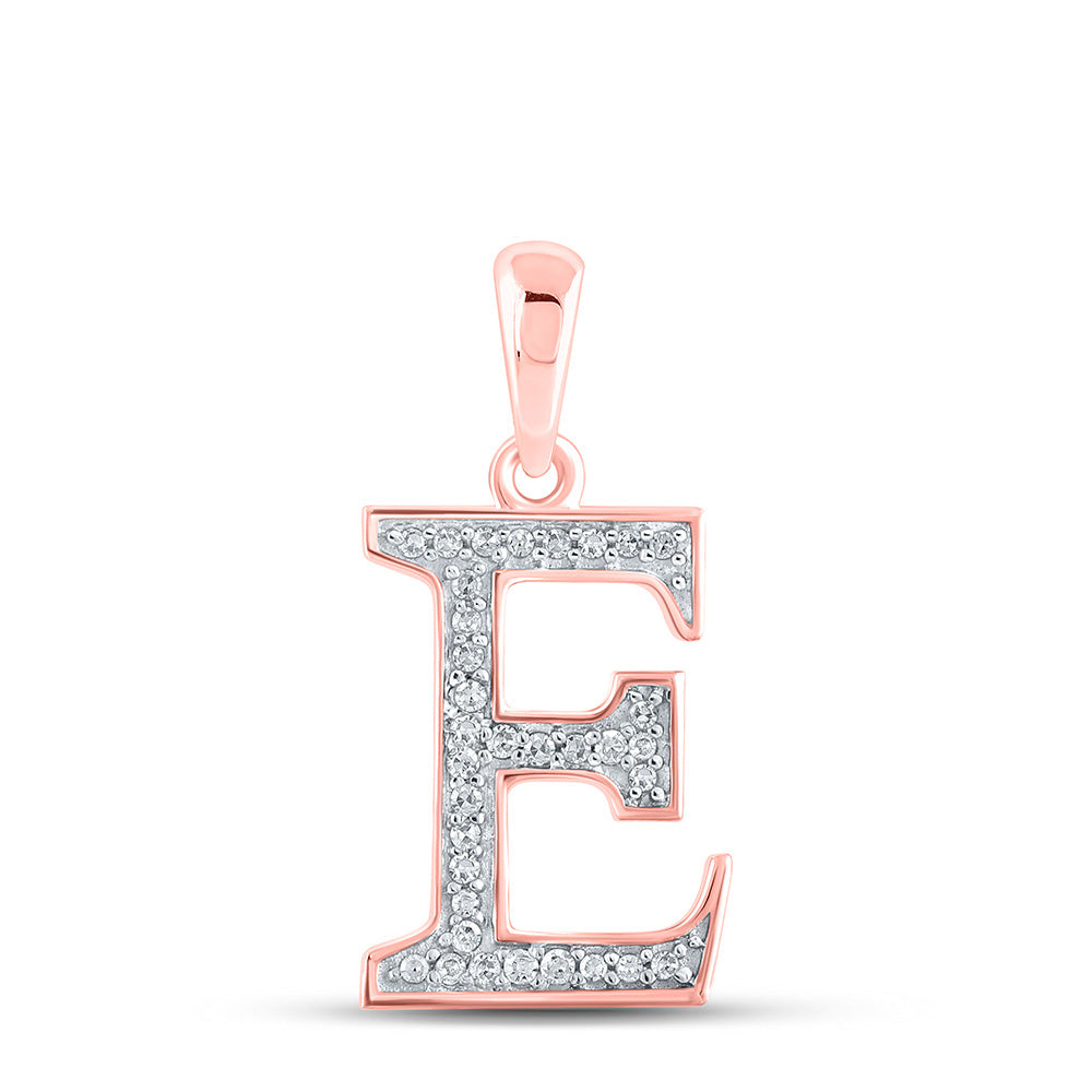 10kt Rose Gold Womens Round Diamond Initial E Letter Pendant 1/12 Cttw