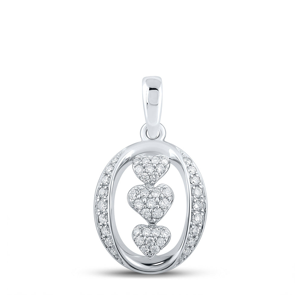 10kt White Gold Womens Round Diamond Triple Heart Pendant 1/4 Cttw