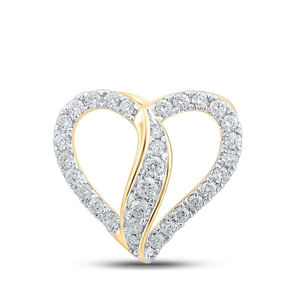 10kt Yellow Gold Womens Round Diamond Heart Pendant 1/3 Cttw