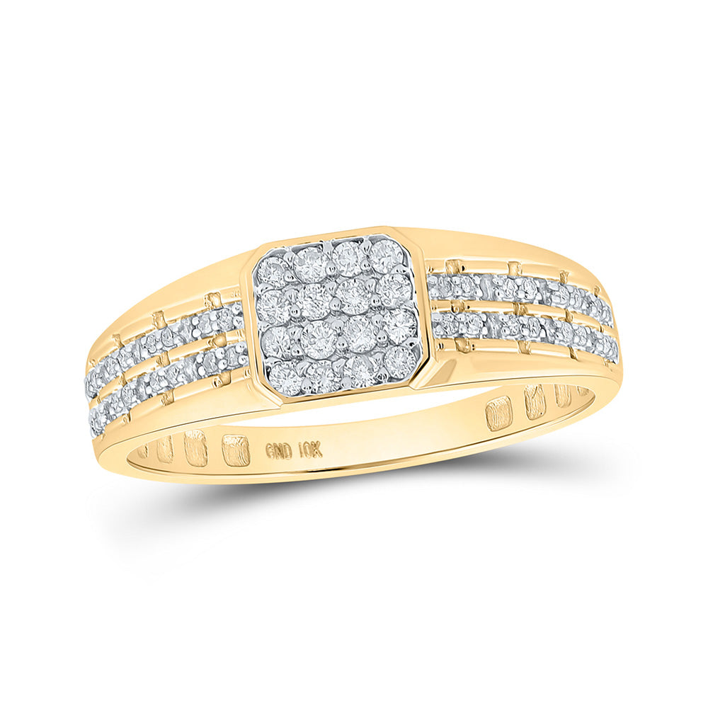 10kt Yellow Gold Mens Round Diamond Square Ring 1/3 Cttw