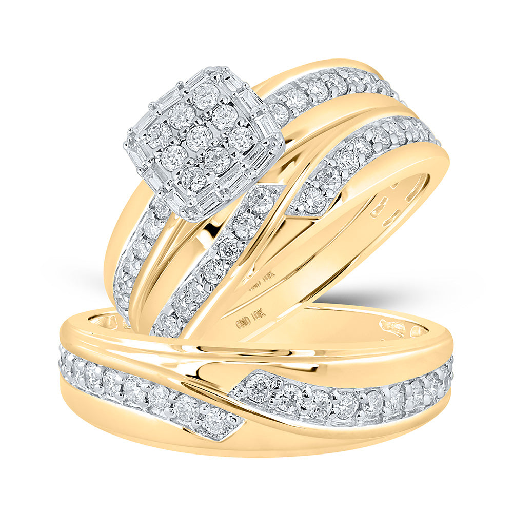 Gold Square Matching Wedding Set 1 Cttw Round Natural Diamond His Hers