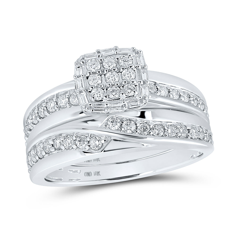 10kt White Gold His Hers Round Diamond Square Matching Wedding Set 1 Cttw