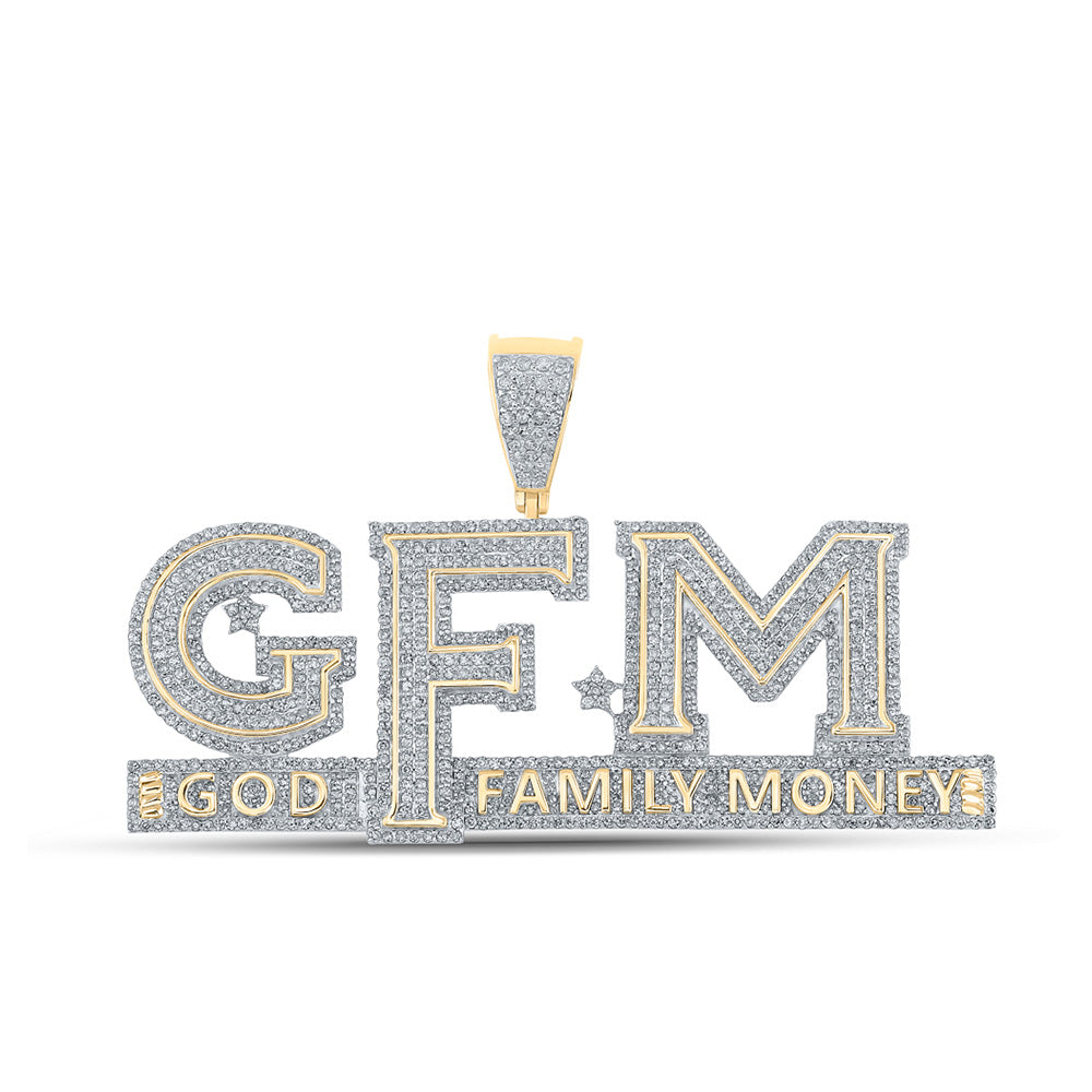 10kt Yellow Gold Mens Round Diamond God Family Money GFM Phrase Charm Pendant 3 Cttw