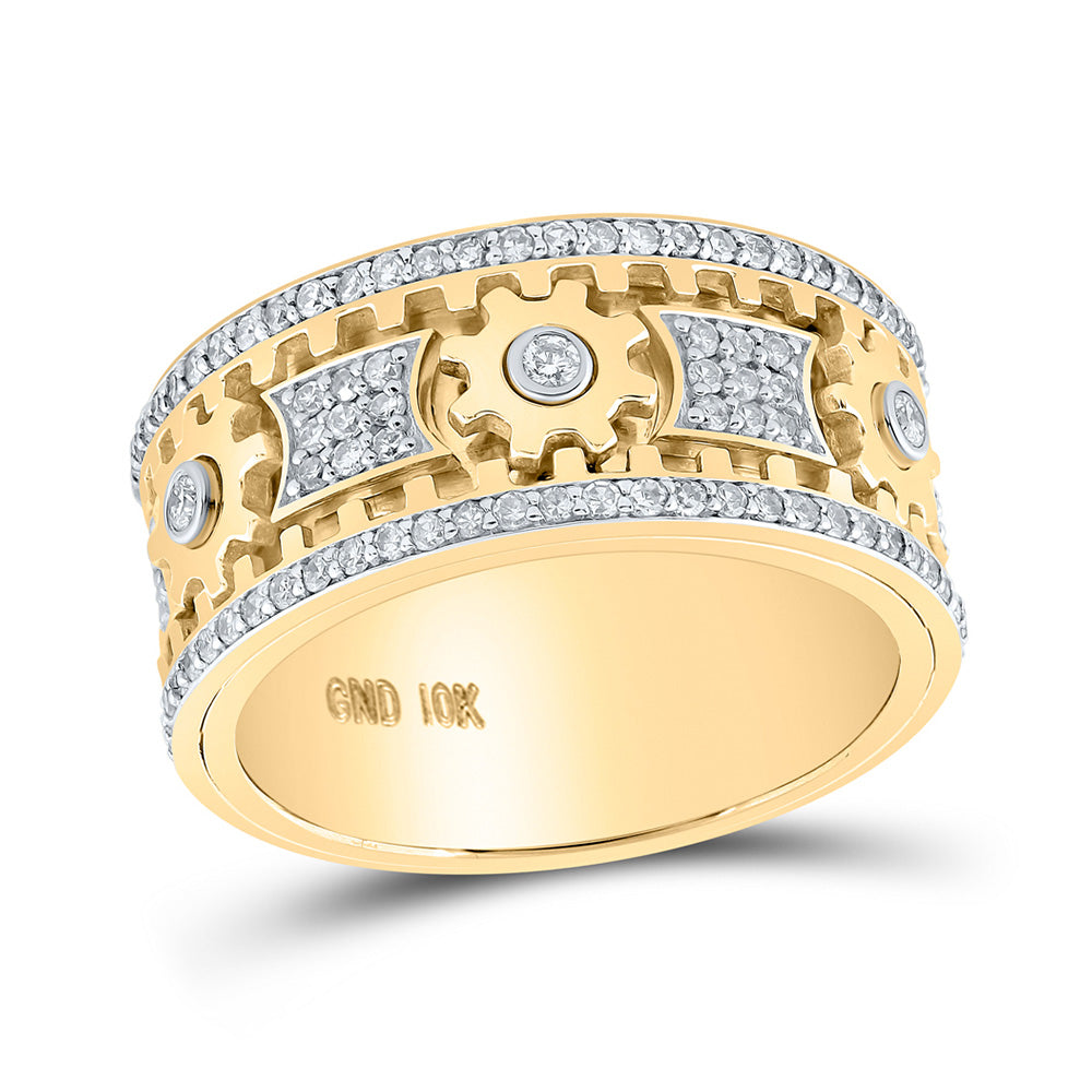 Gold Cog Band Ring 1-1/2 Cttw Natural Round Diamond Mens