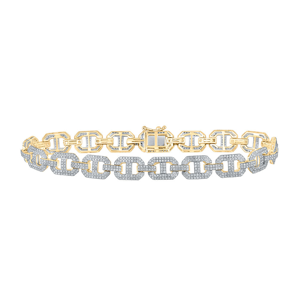 10kt Yellow Gold Mens Round Diamond Link Bracelet 3-1/4 Cttw