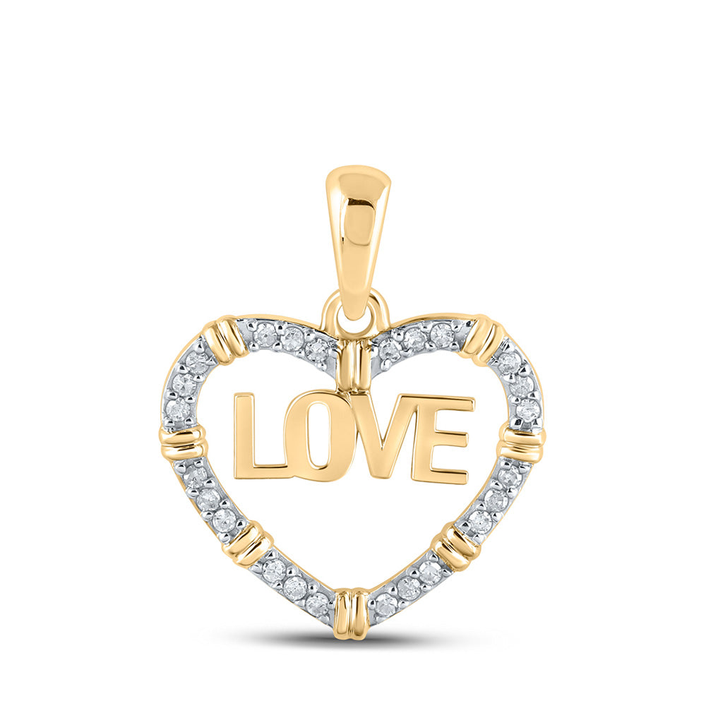 10kt Yellow Gold Womens Round Diamond Love Heart Pendant 1/6 Cttw