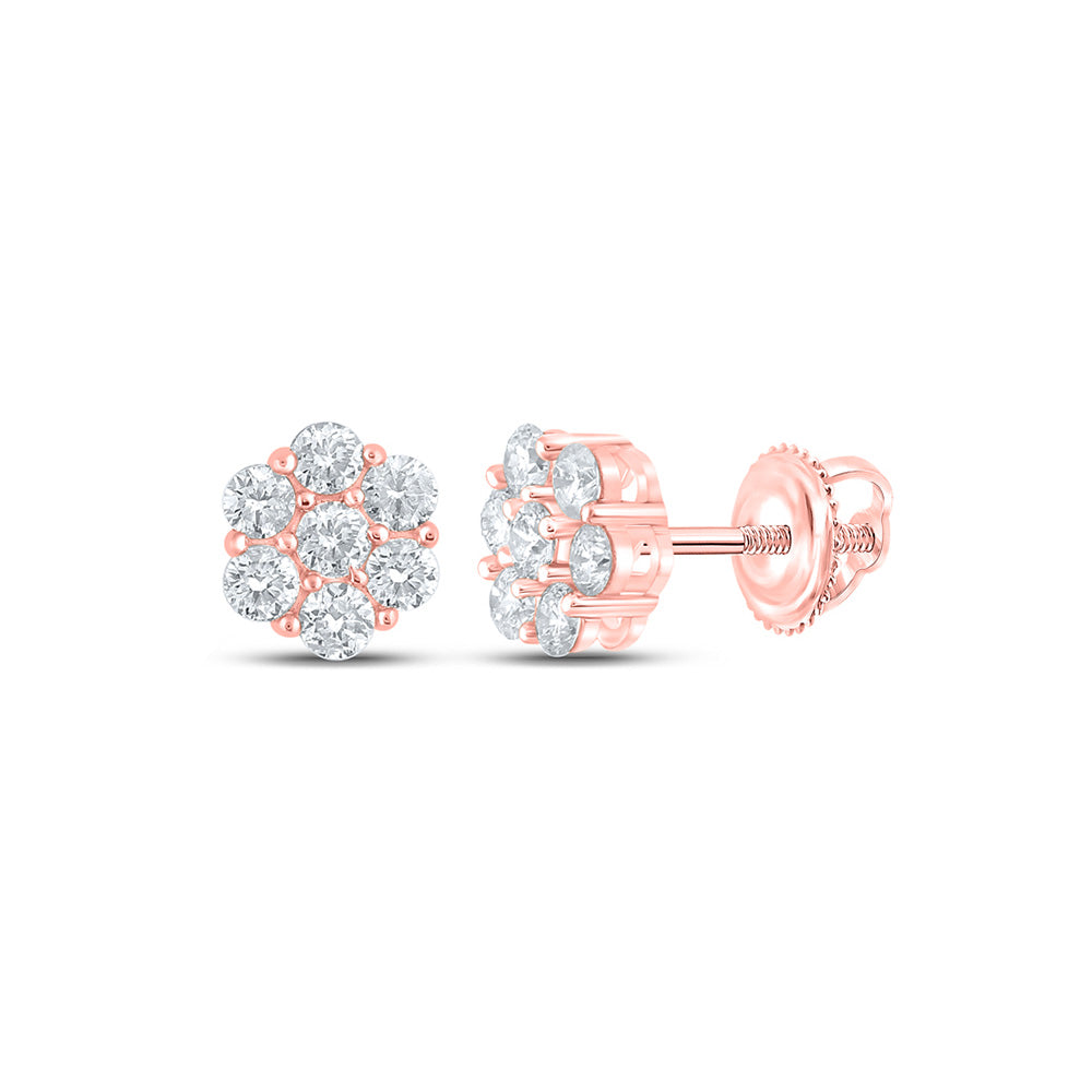 10kt Rose Gold Round Diamond Flower Cluster Earrings 5/8 Cttw