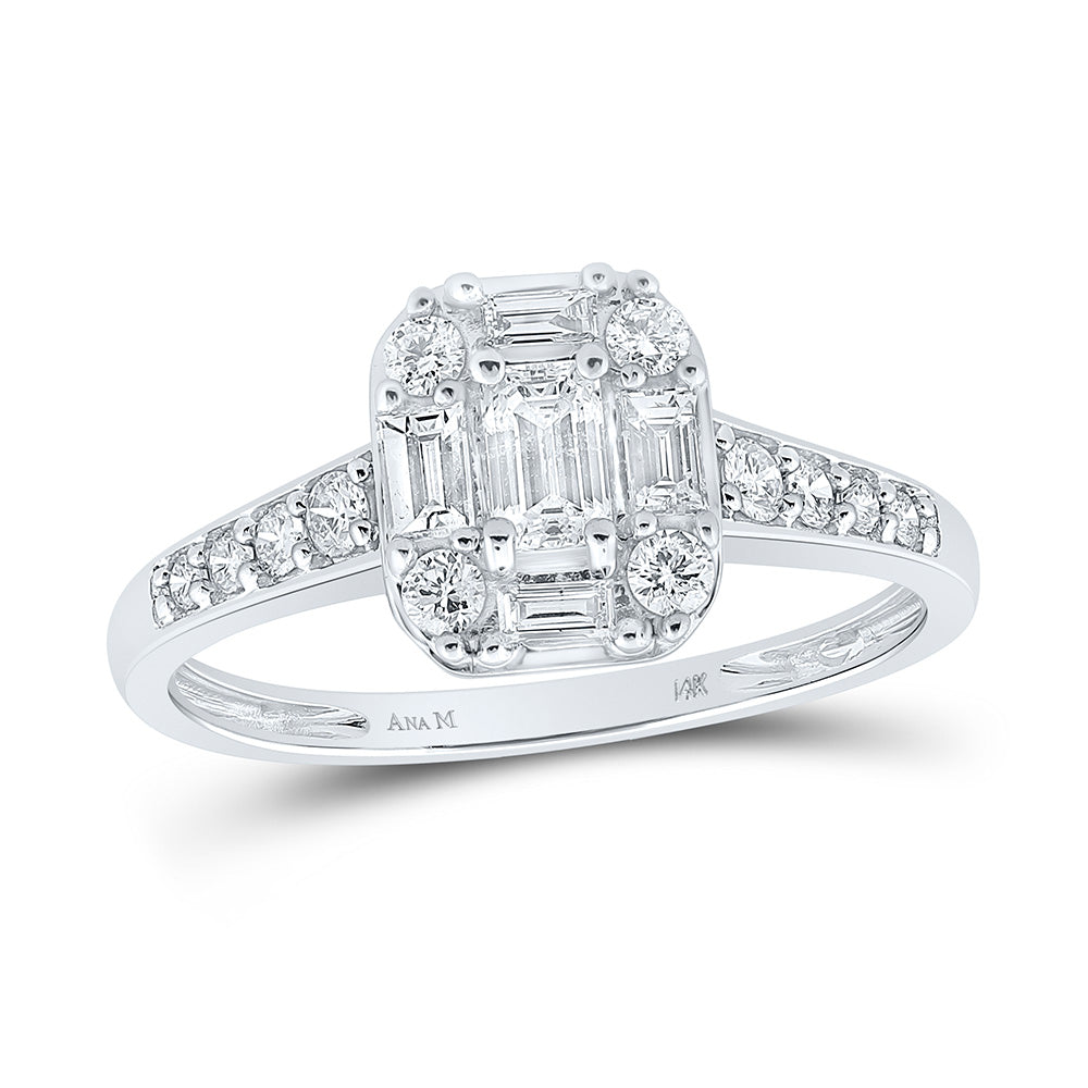 14kt White Gold Emerald Diamond Halo Bridal Wedding Engagement Ring 3/4 Cttw