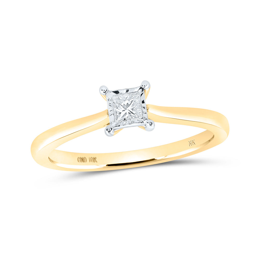 10kt Yellow Gold Womens Princess Diamond Solitaire Ring 1/6 Cttw