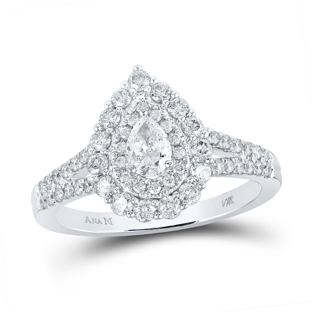 Gold Halo Bridal Wedding Engagement Ring 1 Cttw Pear Natural Diamond Womens