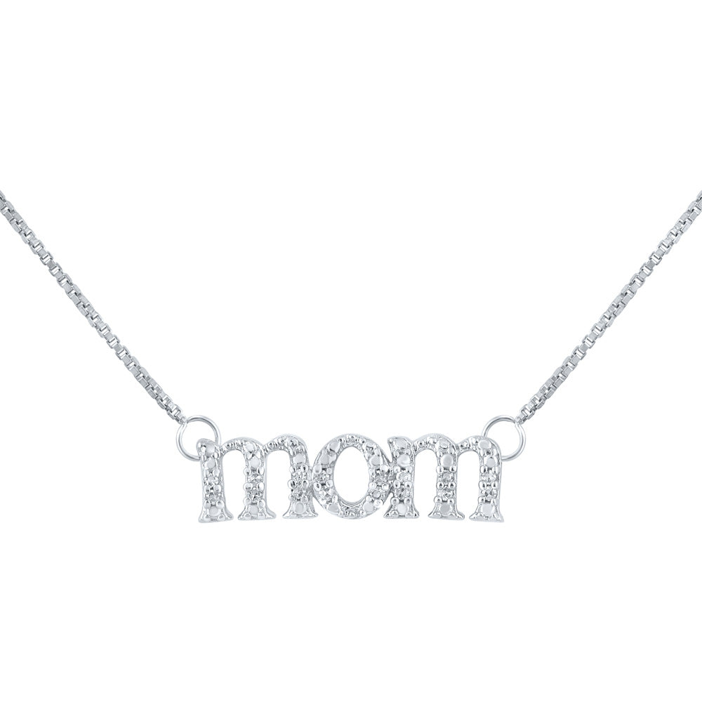 Sterling Silver Mom Necklace 1/20 Cttw Round Natural Diamond Womens
