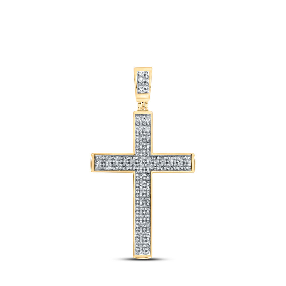 10kt Yellow Gold Mens Round Diamond Cross Charm Pendant 3/4 Cttw