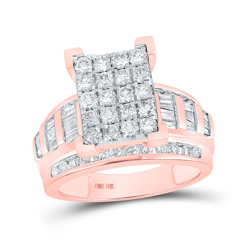 10kt Rose Gold Round Diamond Cluster Bridal Wedding Engagement Ring 1-1/2 Cttw