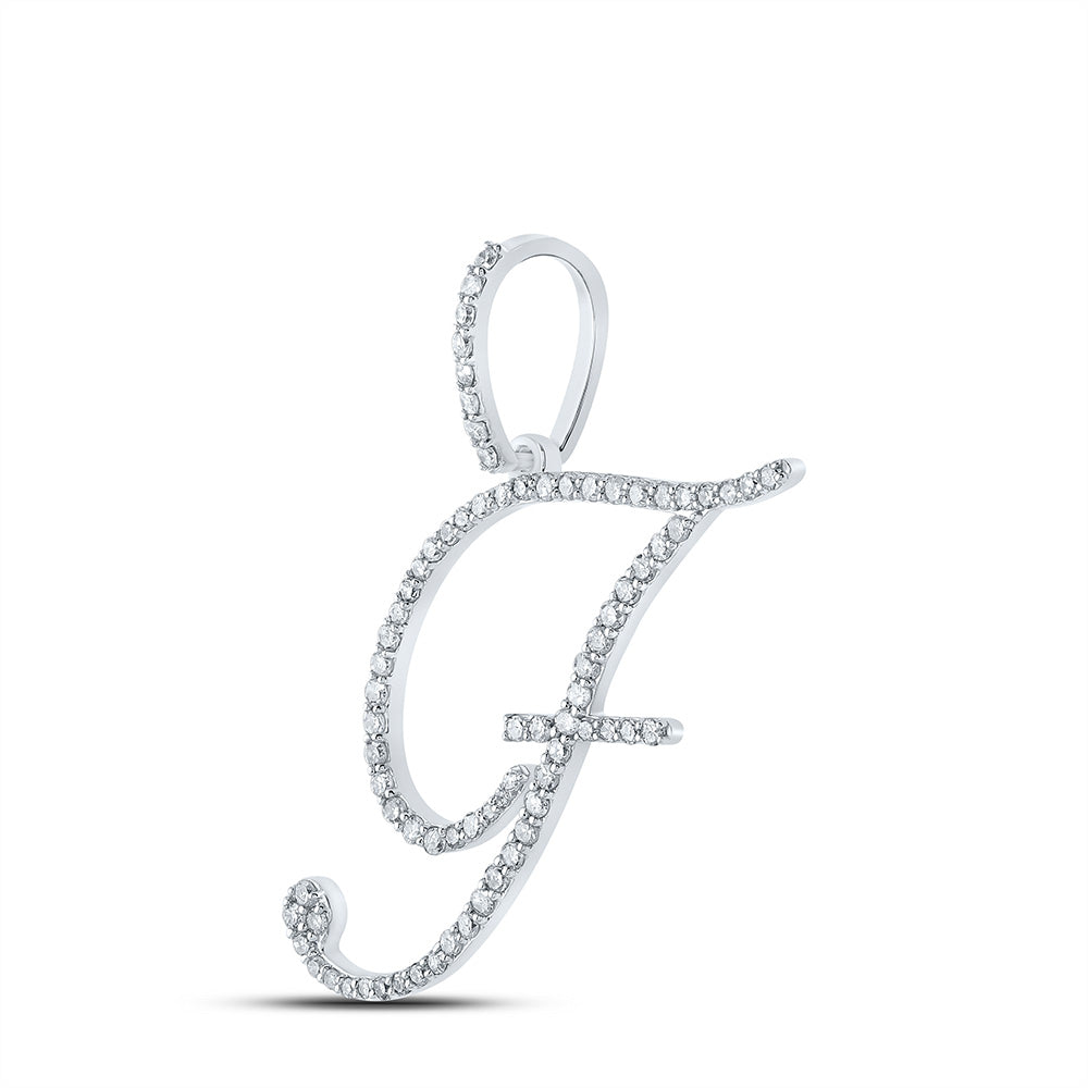 10kt White Gold Womens Round Diamond F Initial Letter Pendant 1/2 Cttw
