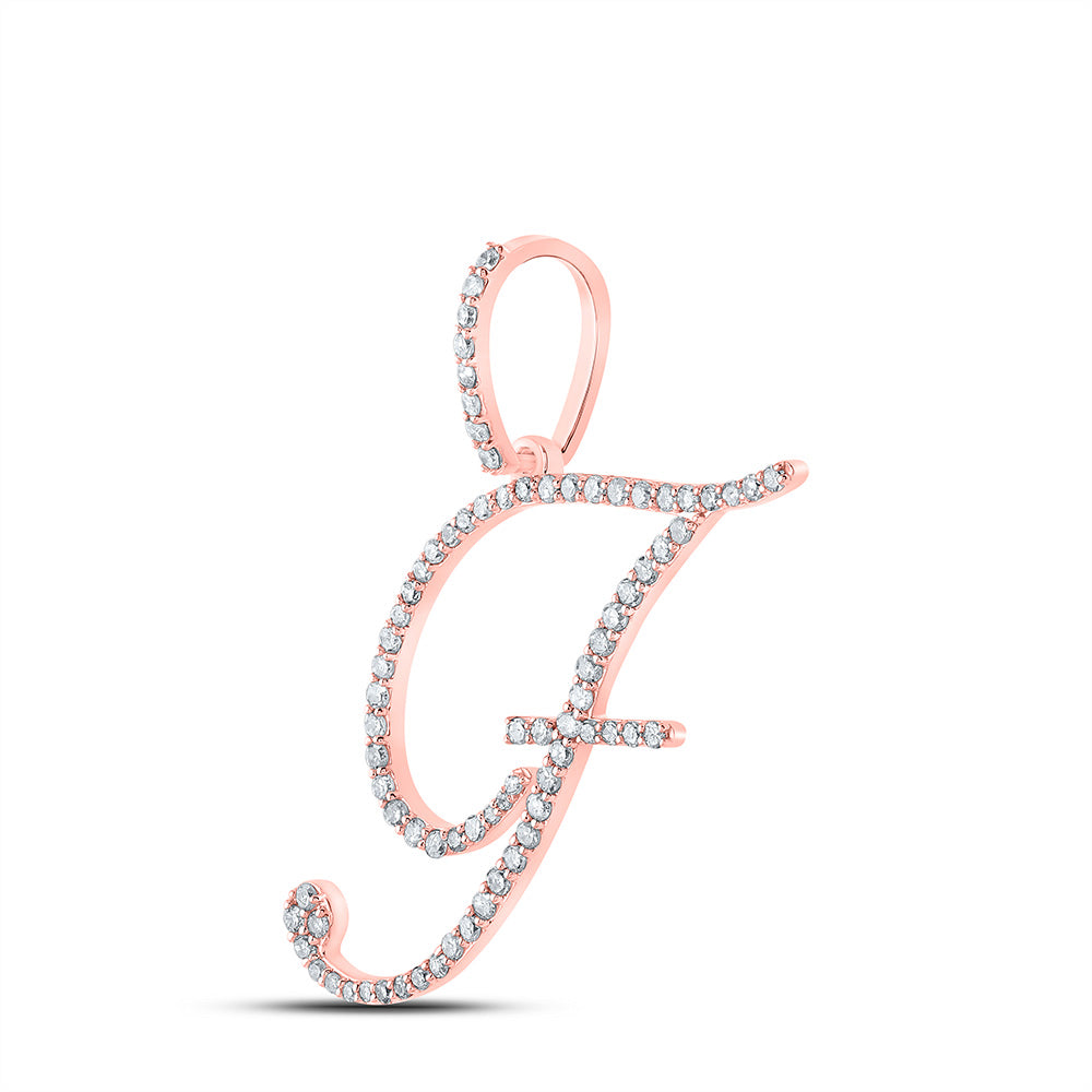 10kt Rose Gold Womens Round Diamond F Initial Letter Pendant 1/2 Cttw