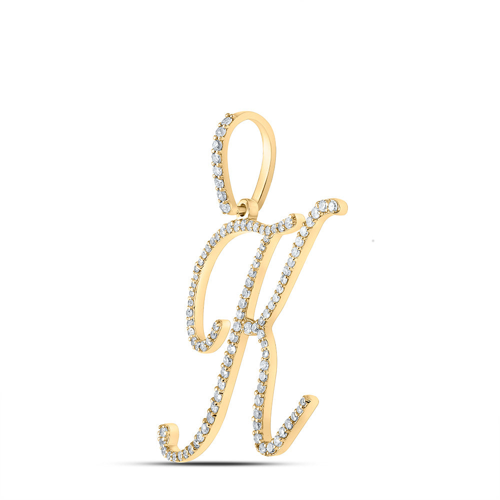 10kt Yellow Gold Womens Round Diamond K Initial Letter Pendant 1/2 Cttw