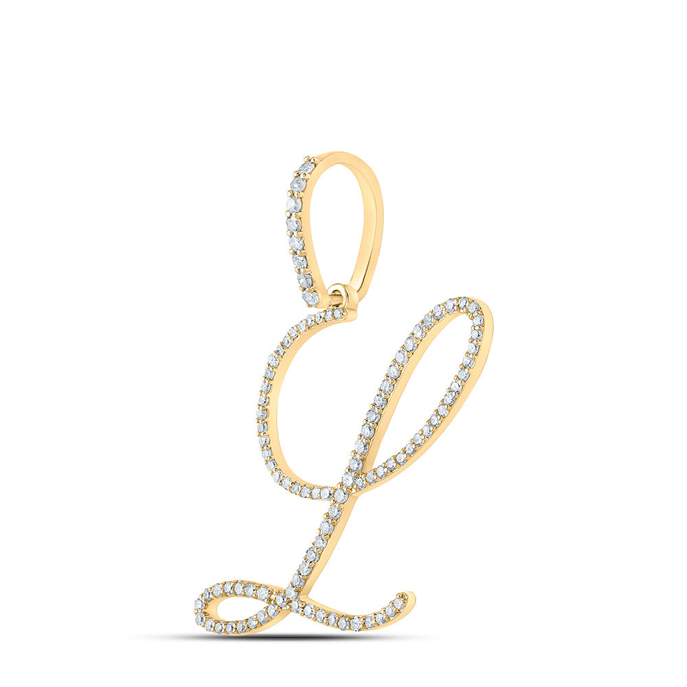 10kt Yellow Gold Womens Round Diamond L Initial Letter Pendant 1/2 Cttw