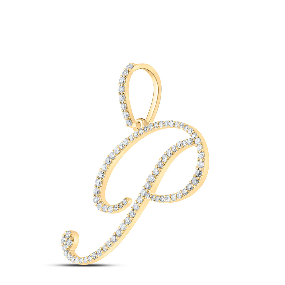 10kt Yellow Gold Womens Round Diamond P Initial Letter Pendant 1/2 Cttw
