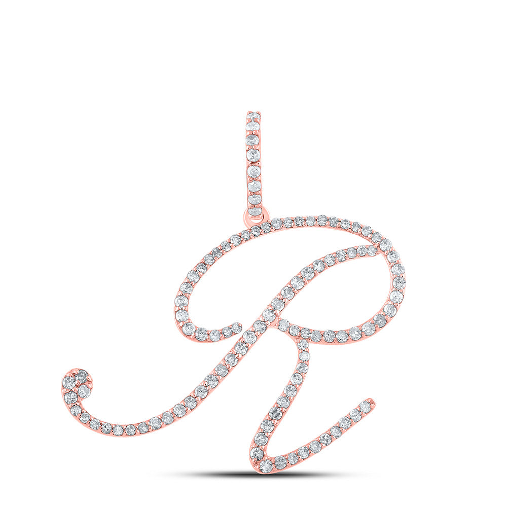 10kt Rose Gold Womens Round Diamond R Initial Letter Pendant 5/8 Cttw