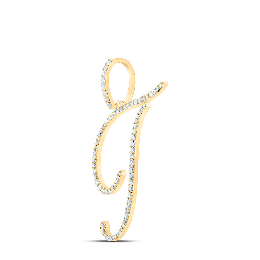 10kt Yellow Gold Womens Round Diamond T Initial Letter Pendant 3/8 Cttw