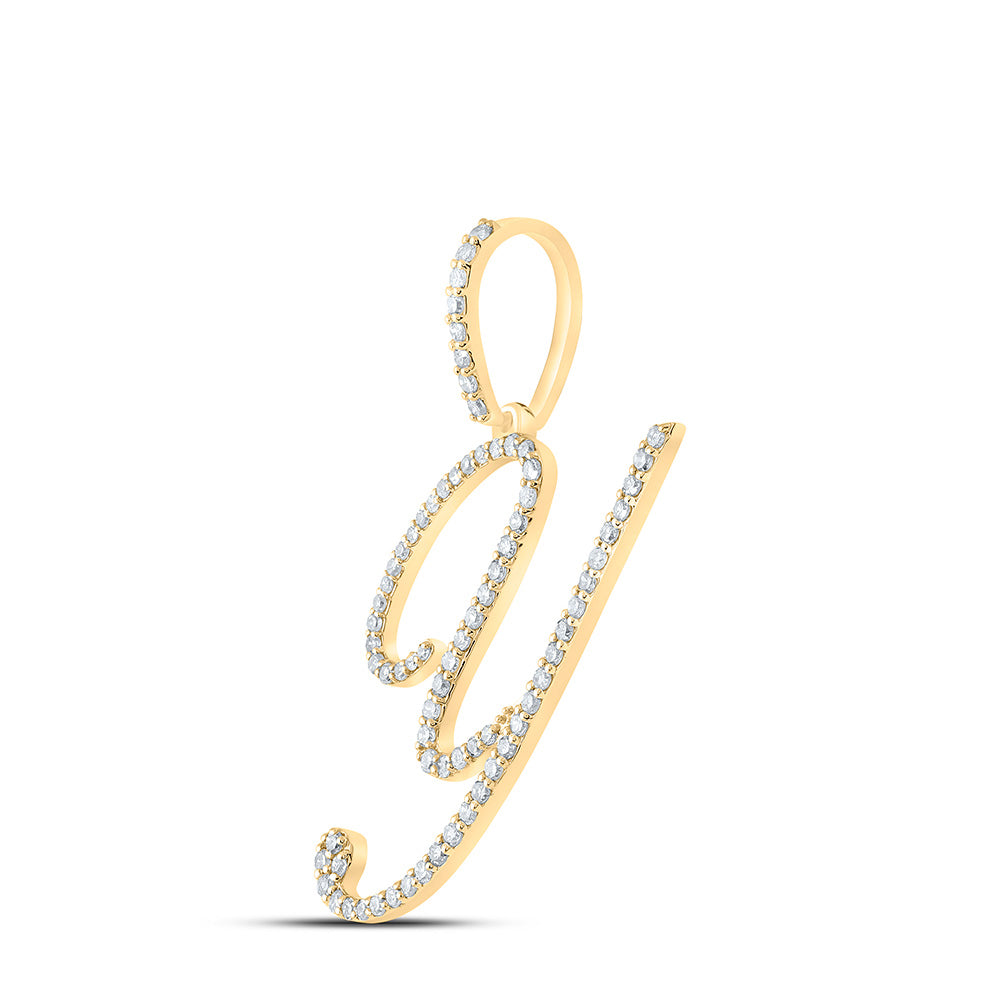 10kt Yellow Gold Womens Round Diamond Y Initial Letter Pendant 1/2 Cttw