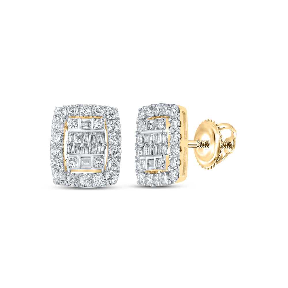 10kt Yellow Gold Womens Baguette Diamond Rectangle Cluster Earrings 1 Cttw