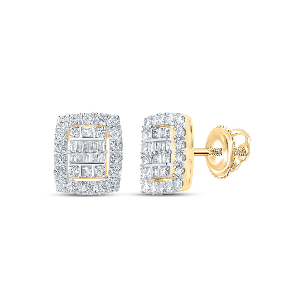 10kt Yellow Gold Womens Baguette Diamond Rectangle Cluster Earrings 3/4 Cttw