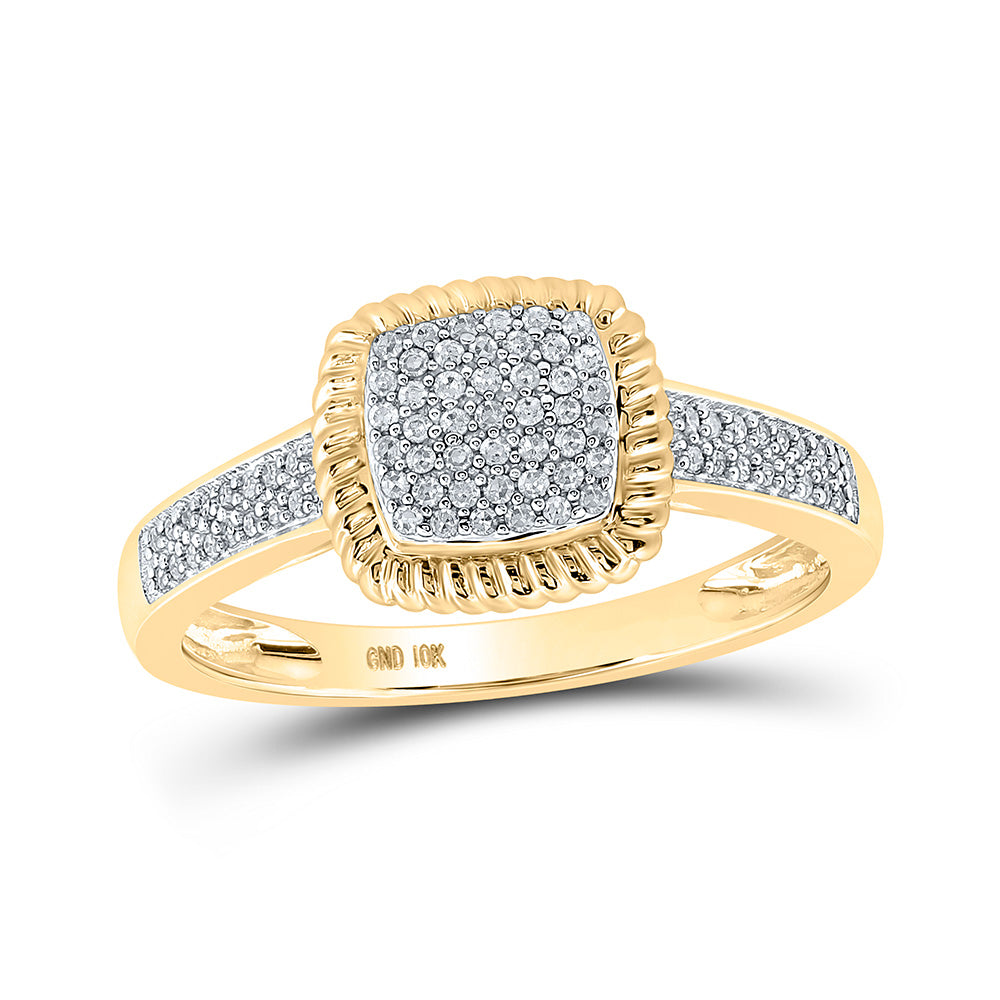 10kt Yellow Gold Womens Round Diamond Square Ring 1/5 Cttw