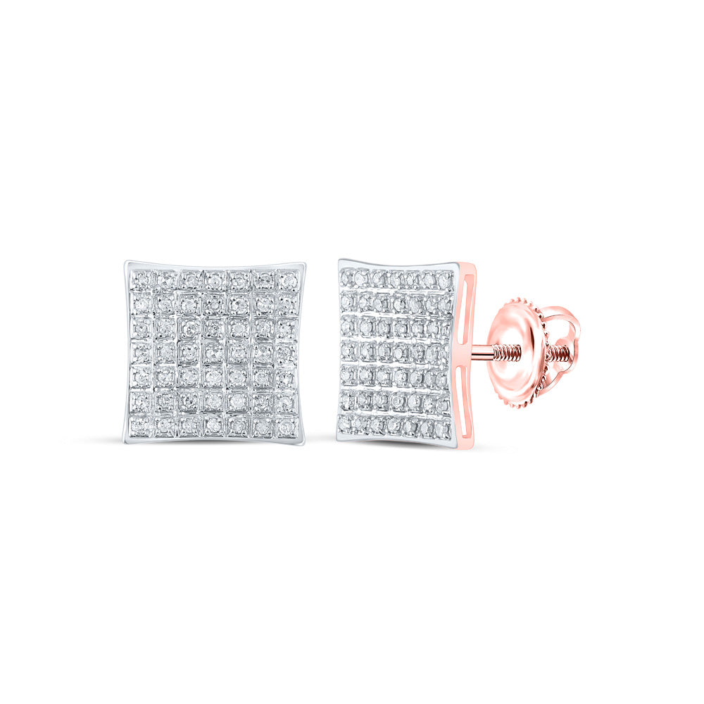 10kt Rose Gold Womens Round Diamond Square Earrings 1/4 Cttw