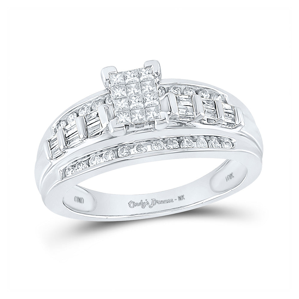 10kt White Gold Princess Diamond Cluster Bridal Wedding Engagement Ring 1/2 Cttw