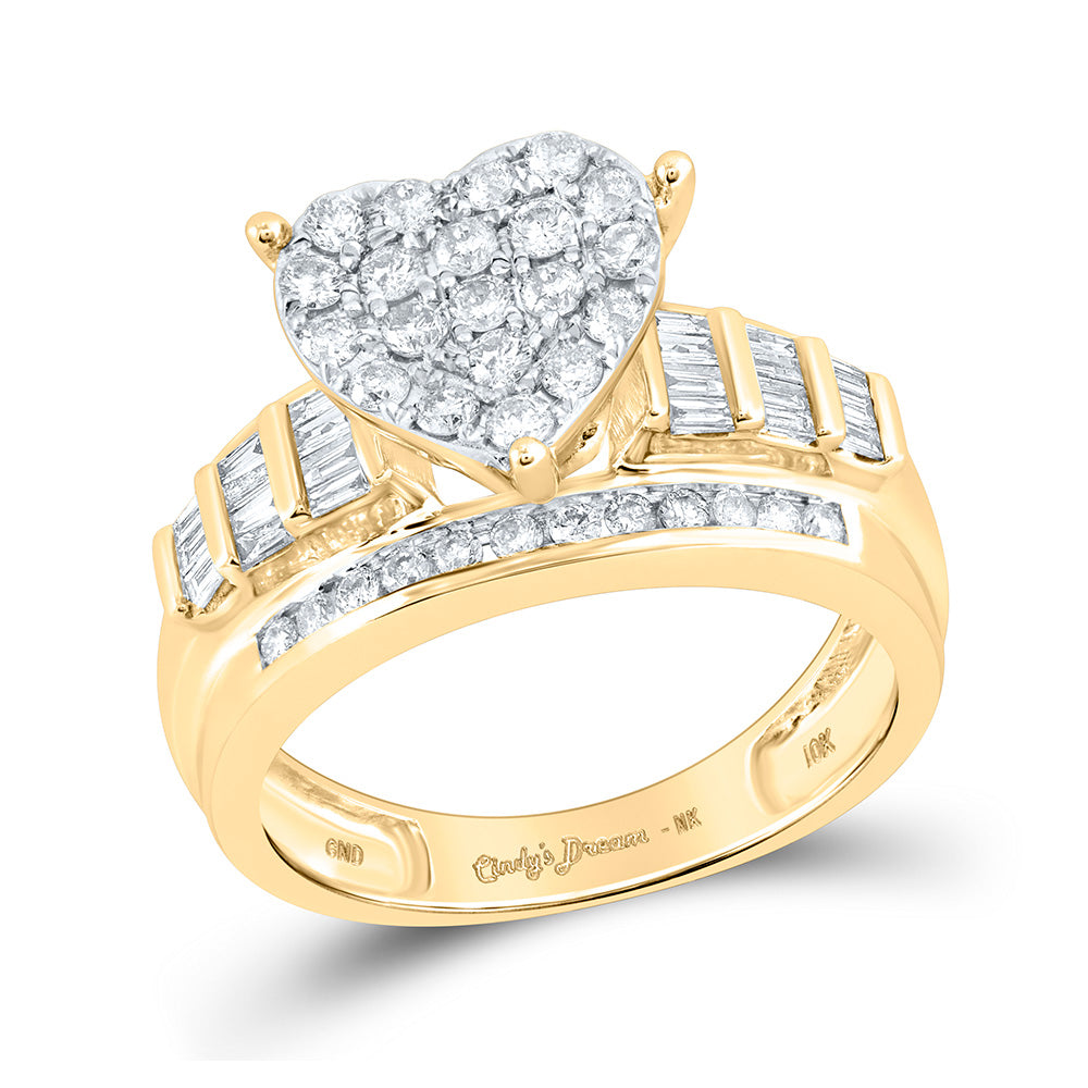 10kt Yellow Gold Round Diamond Heart Bridal Wedding Engagement Ring 1 Cttw