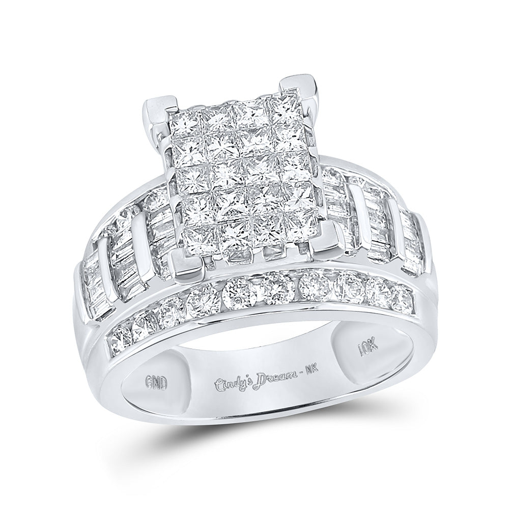 10kt White Gold Princess Diamond Square Bridal Wedding Engagement Ring 2 Cttw