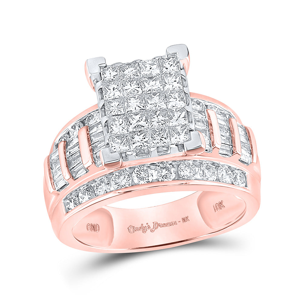10kt Rose Gold Princess Diamond Cluster Bridal Wedding Engagement Ring 2 Cttw