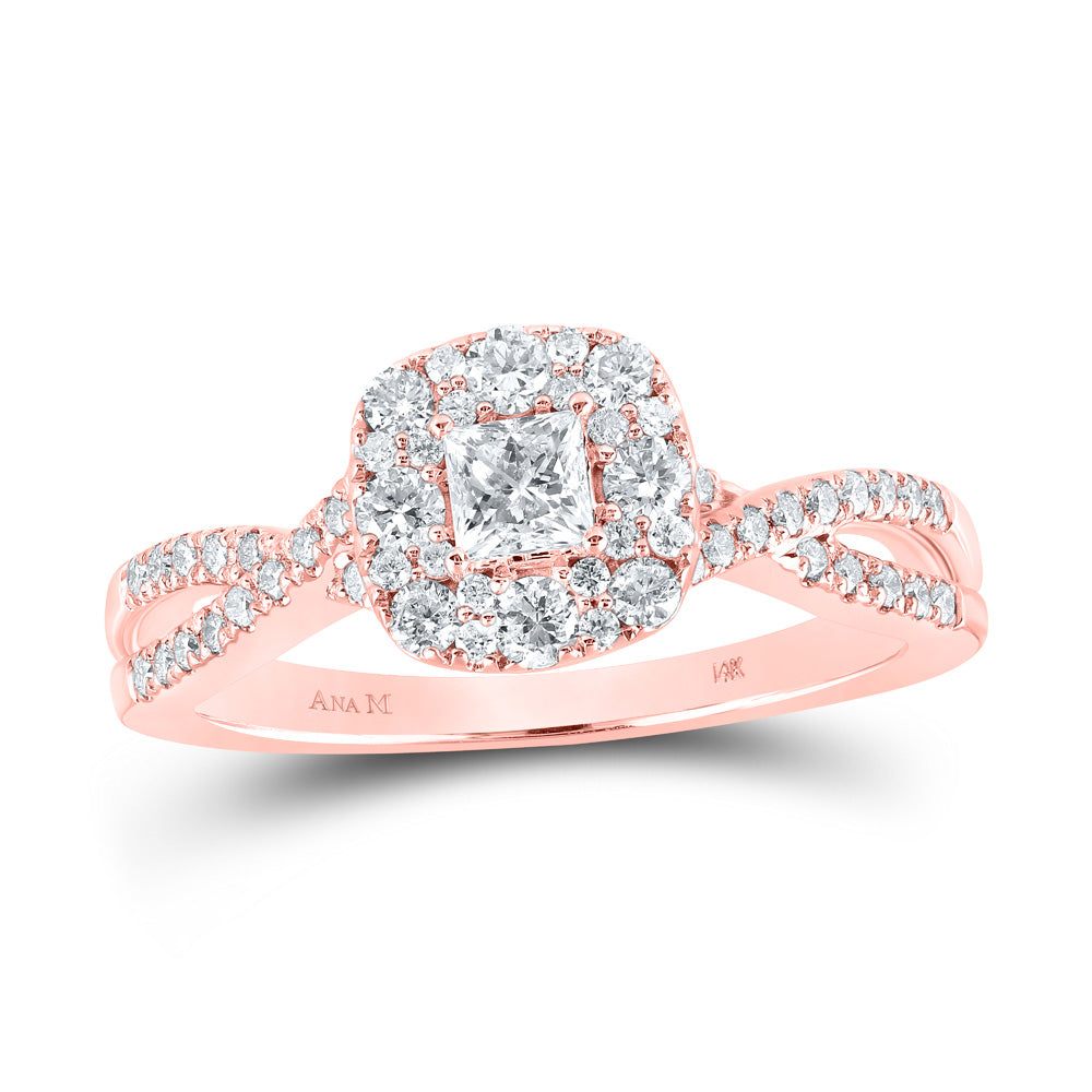 Gold Halo Bridal Wedding Engagement Ring 3/4 Cttw Princess Natural Diamond Womens